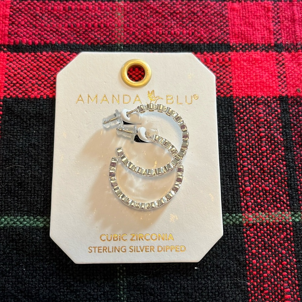 Amanda Blu Silver Dipped Bezel Set CZ Hoop Earrings